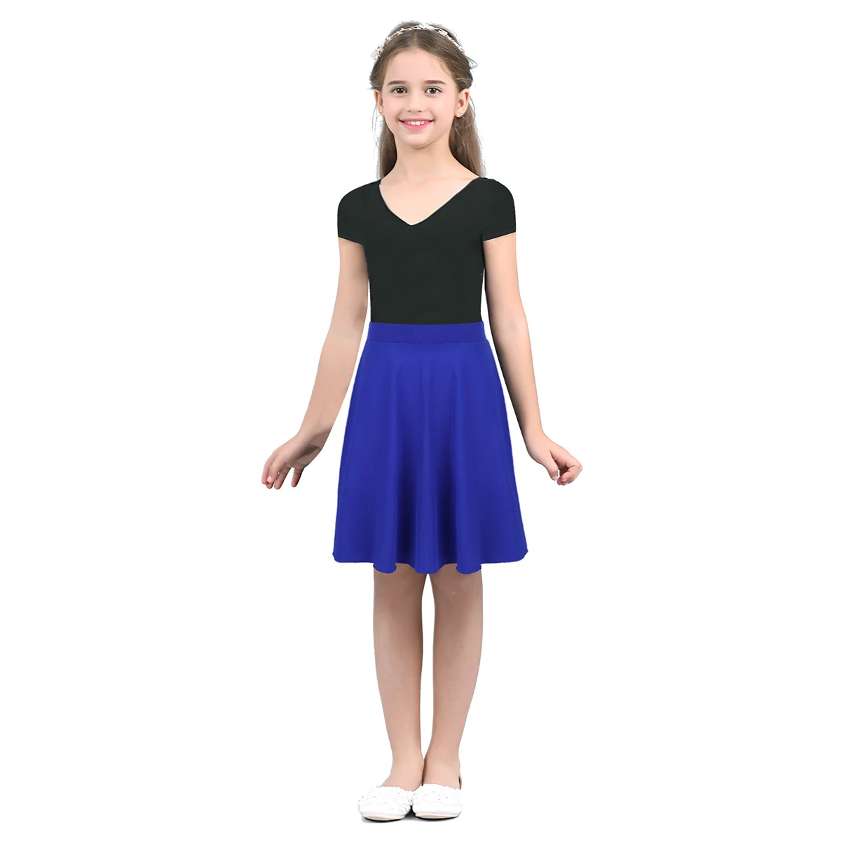 Подростков летние однотонные юбки легкая эластичная больших размеров для девочек по колено полный ТРАПЕЦИЕВИДНОЕ ПЛАТЬЕ С Коротким и широким подолом юбка для вечерние школьная повседневная одежда