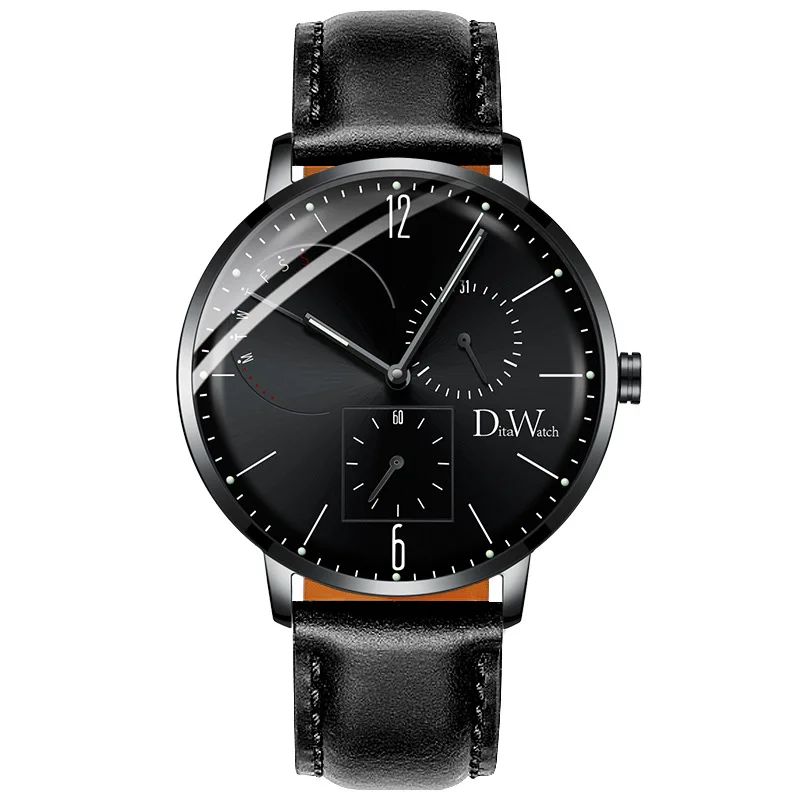Black DITA модные спортивные деловые часы из розового золота с ремешком из натуральной кожи, мужские часы от ведущего бренда, Роскошные автоматические наручные часы пилота - Цвет: Black