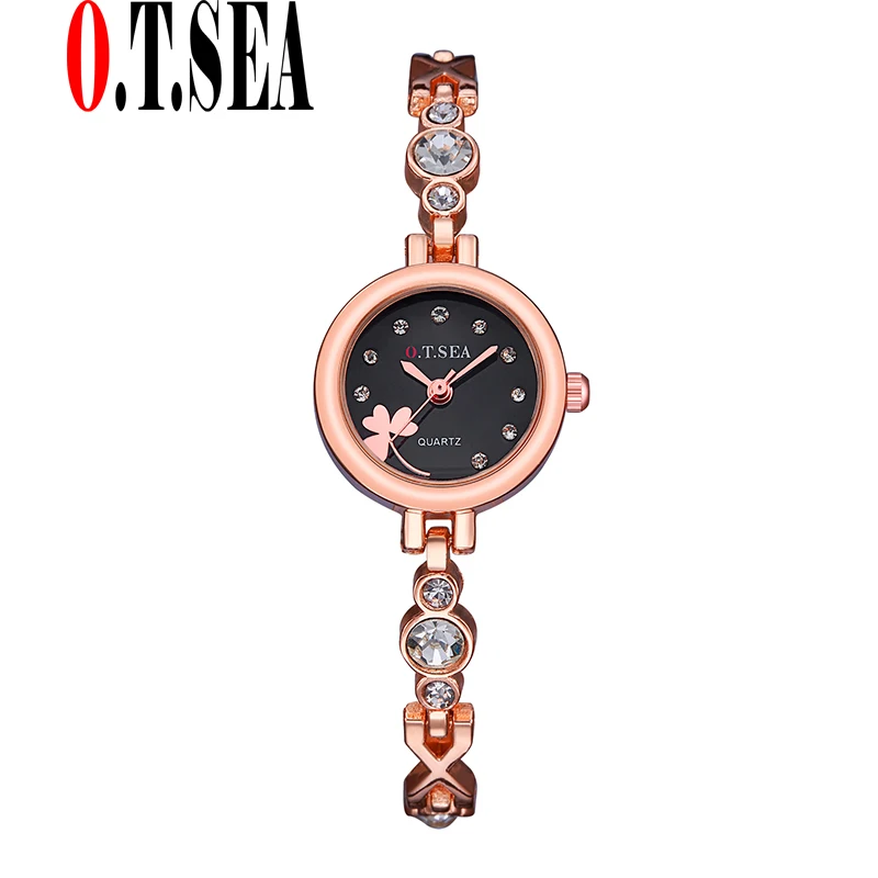 

Luxury O.T.SEA Brand Clover Rose Gold Bracelet Watches Women Ladies Crystal Dress Quartz Wristwatches Relogio Feminino OTS043