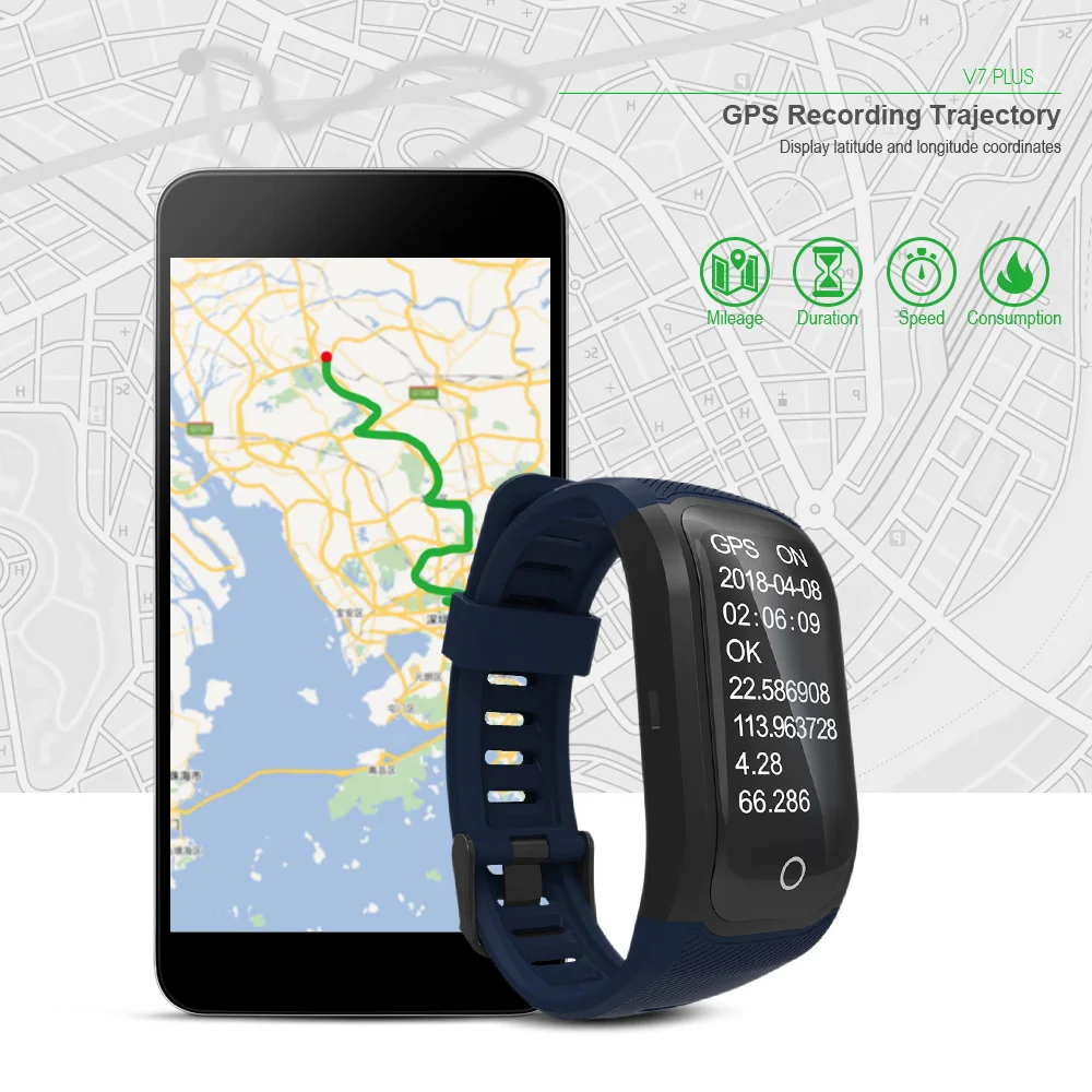 VERYFiTEK V7 Plus gps смарт браслет цветной экран фитнес монитор сердечного ритма IP68