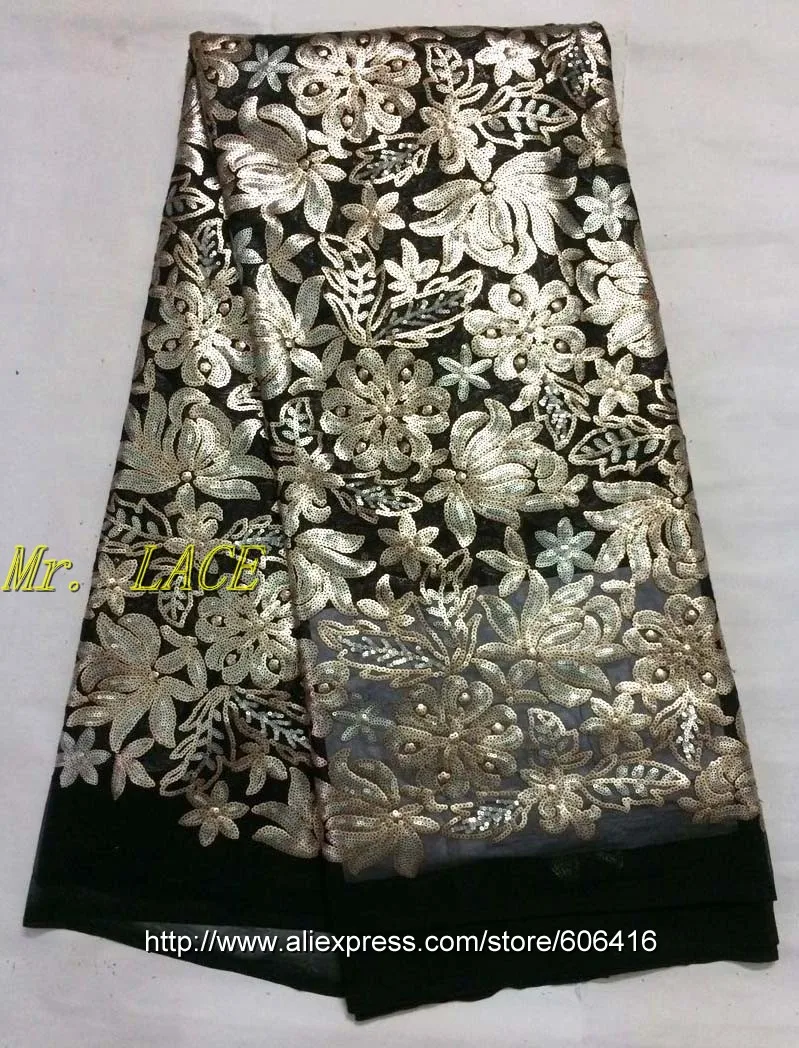 

L-N0672 FRENCH NET LACE ALL SEQUINS African french lace shining net lace for african lady with free shipping