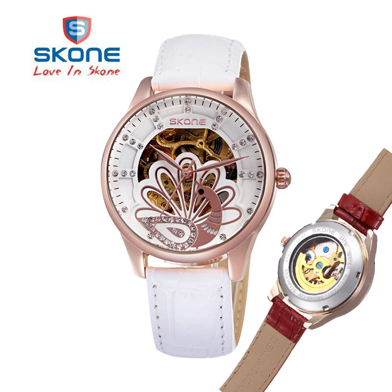 SKONE 2017 Women's Automatic Self Wind Mechanical Watch Leather Band ...