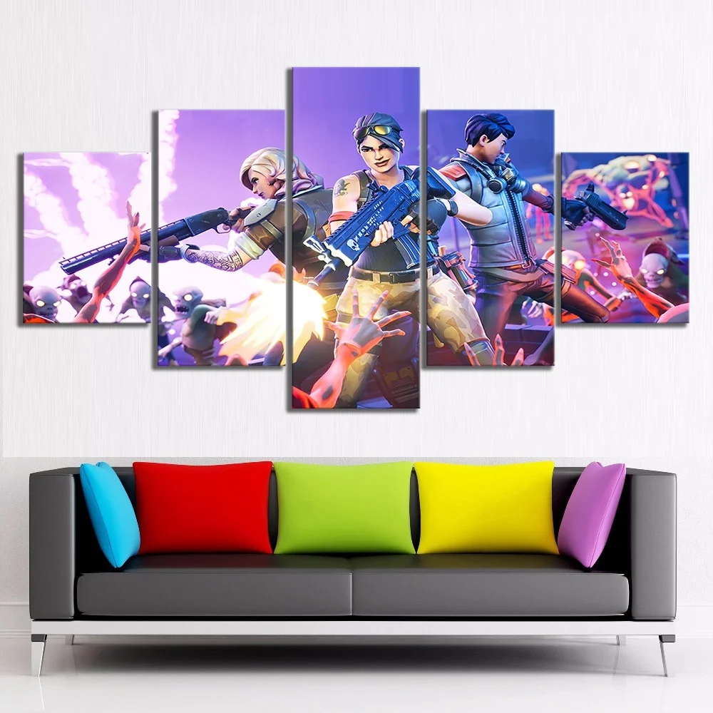 

5 Piece Fortnight Battle Royale Map Video Game Poster Fort Pictures Landscape Wall Art for Living Room Decor Canvas Wholesale