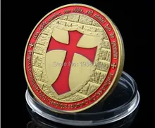 newest Knight Templar coin, free shipping 5pcs/lot Russia red Templar knight coin design 24K gold plated souvenir round coins