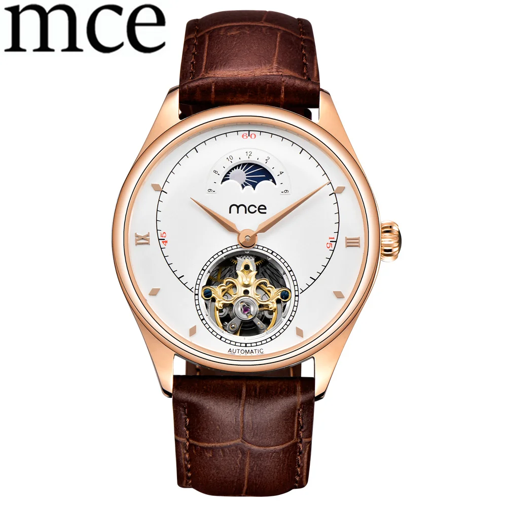 

Men Business Watch Casual Men's Skeleton Automatic Mechanical Watches Leather Band Men Wristwatch Relogio Masculino MCE