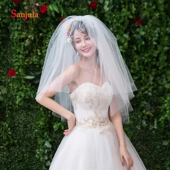

Pure Ivory Tulle Bridal Veils with Comb Simple Cheap Cut Edge Two Layers Wedding Veils voile de mariee V110