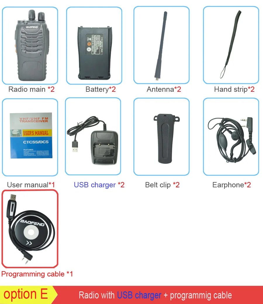USB with procable 2 шт./компл. baofeng BF-888S рация портативное радио BF888s 5 Вт 16CH UHF 400-470 МГц BF 888 S коммуникатор передатчик трансивер - Цвет: USB with procable