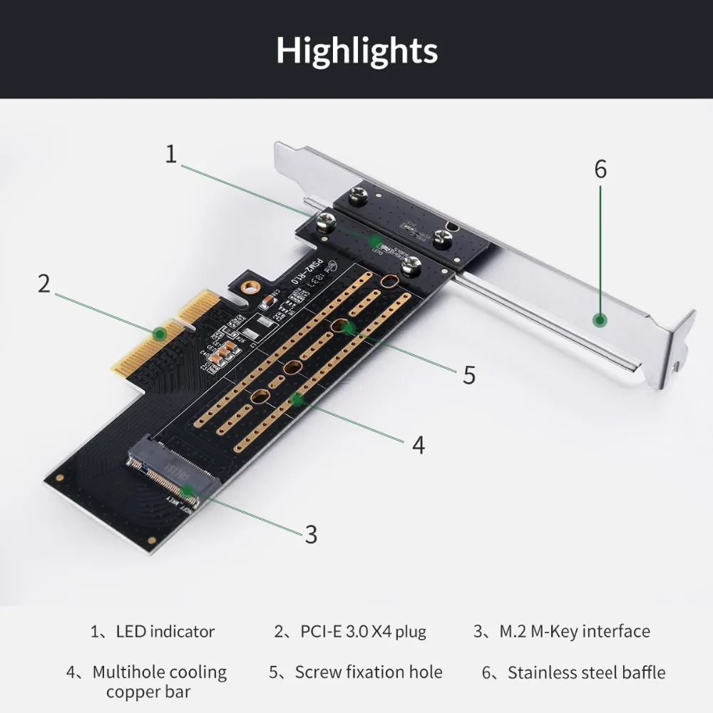 ORICO PCI-E PCI Express 3,0 Gen3 X4 для M.2 M ключ SSD M2 ключ Интерфейс карта PCI Express 3,0x4 2230 2242 2260 2280 Размеры