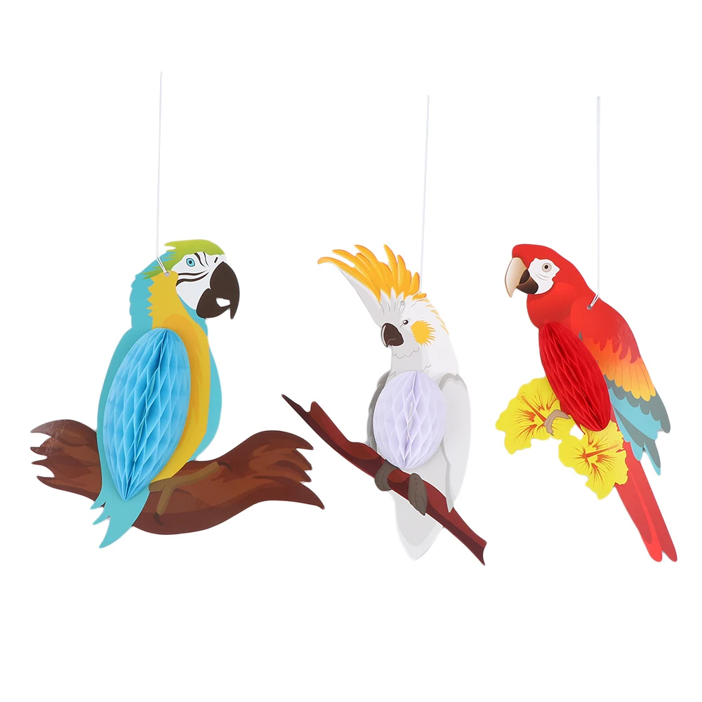 

3pcs/set Hanging Tropical Bird Decoration Party Ornaments Parrot Honeycomb Hawaii Home Birthday Party Supplies Baby Shower
