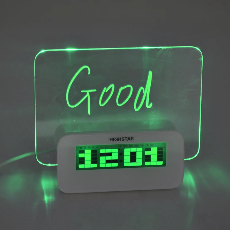 LED Light Fluorescent Message Board Digital Alarm desklop Clock