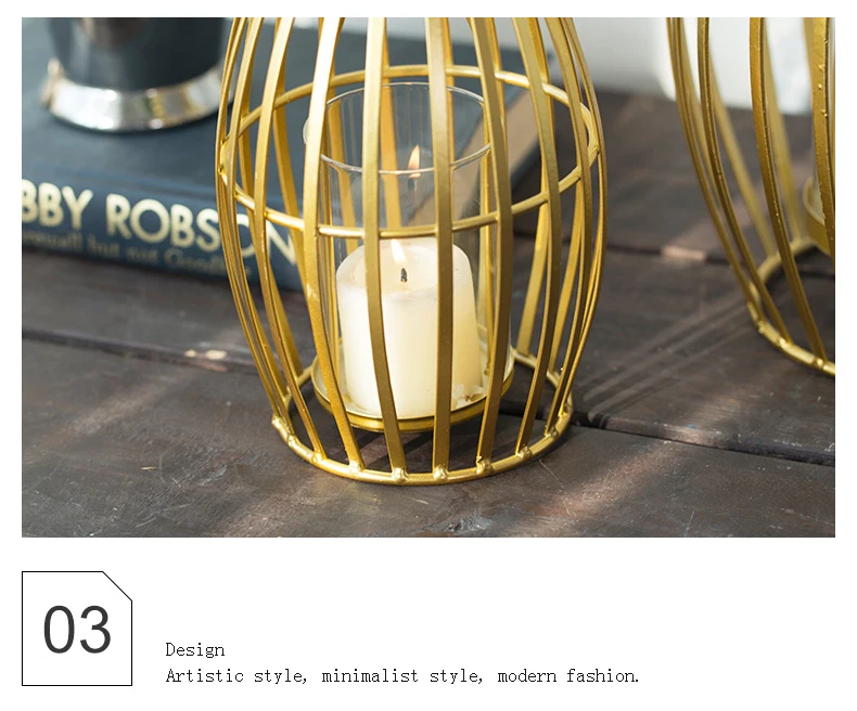 Golden Wrought Iron Geometric Candlestick Romantic Ornament Decoration Candle Light Dinner Props Small 1-Pcs