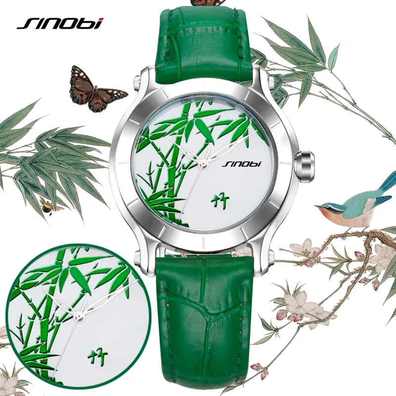 Prix pour SINOBI Nouveau Vert Bambou Femmes Montres Pour Chinois Marque Dames De Mode En Cuir Montre-Bracelet Femelle Étanche Horloge Femmes Horloge Prix pour SINOBI Nouveau Vert Bambou Femmes Montres Pour Chinois Marque Dames De Mode En Cuir Montre-Bracelet Femelle Étanche Horloge Femmes Horloge
