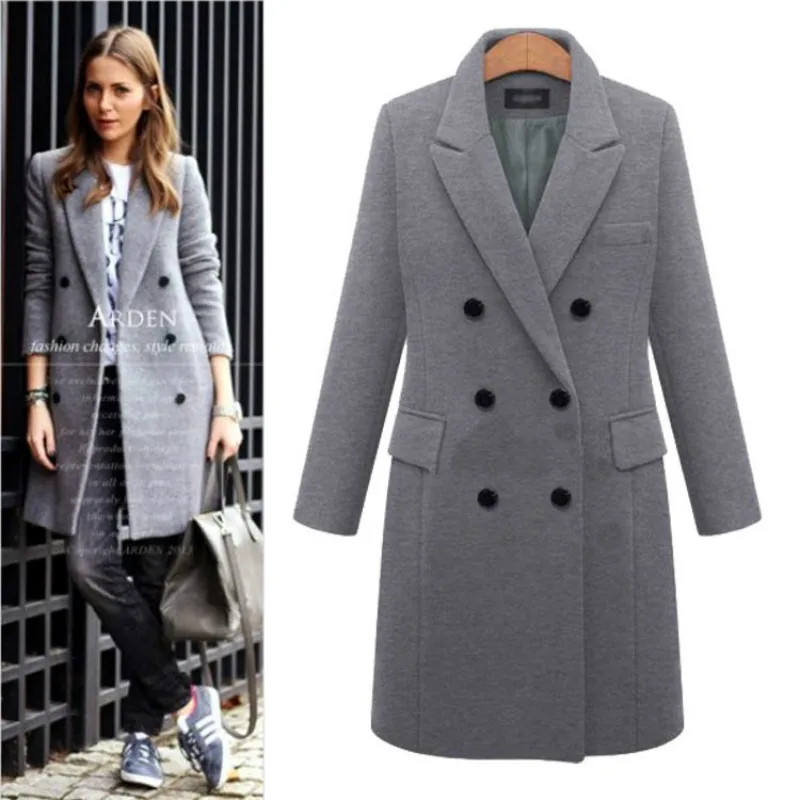 Elegant Turn Down Collar Warm Winter Wool Blends Female