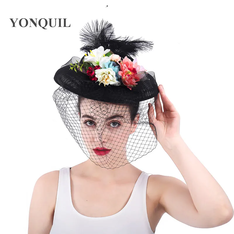 Ivory black chapeau caps bridal hats veil wedding fascinators ladies