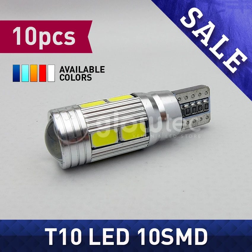

WHOLESALE 10PCS T10 10SMD CANBUS 5630 SMD 194 W5W LED Error Free Car Light CAN BUS Lamp Auto Bulb White red blue yellow GLOWTEC