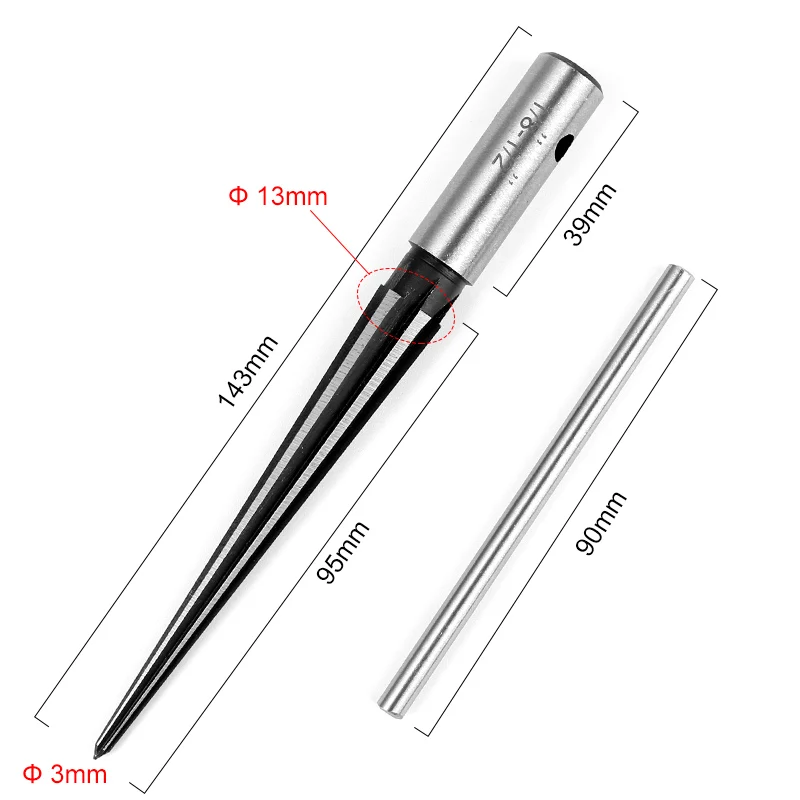 3-13mm Bridge Pin Hole Handheld Reamer T Shape Handle Tapered 6 Fluted Chamfer Reaming DIY Woodworker Cutting Tool 45 # Steel