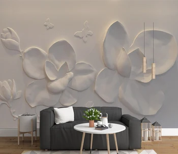 

Modern Custom 3D Flower Wallpaper Photo Mural Non-Woven Floral Embossed Magnolia Home Decor For Living Room TV Background