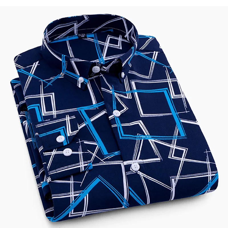Men Shirt Polyester Slim Free Business Work Casual Single Breasted Large Size Long Sleeve Men's Dress Shirt