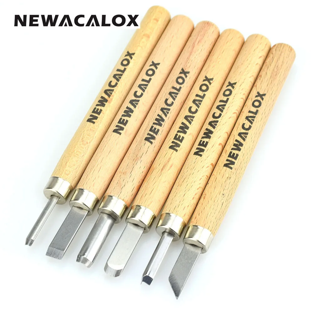 NEWACALOX 6pcs Woodcut Knife Scorper Hand Cutter Wood Carving Tools