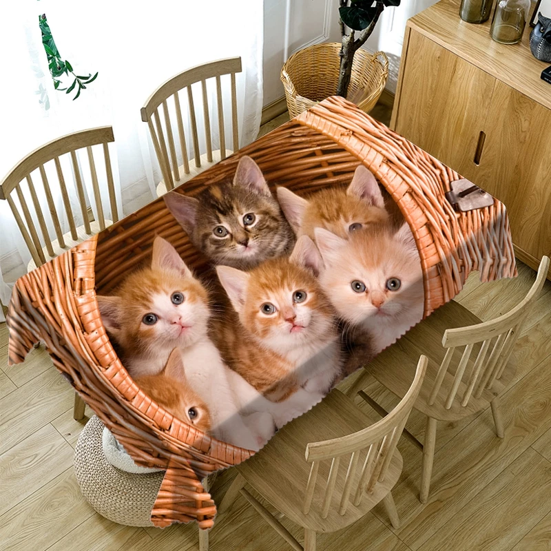 Скатерть с 3d рисунком животных маленькая белая кошка Пыленепроницаемая моющаяся