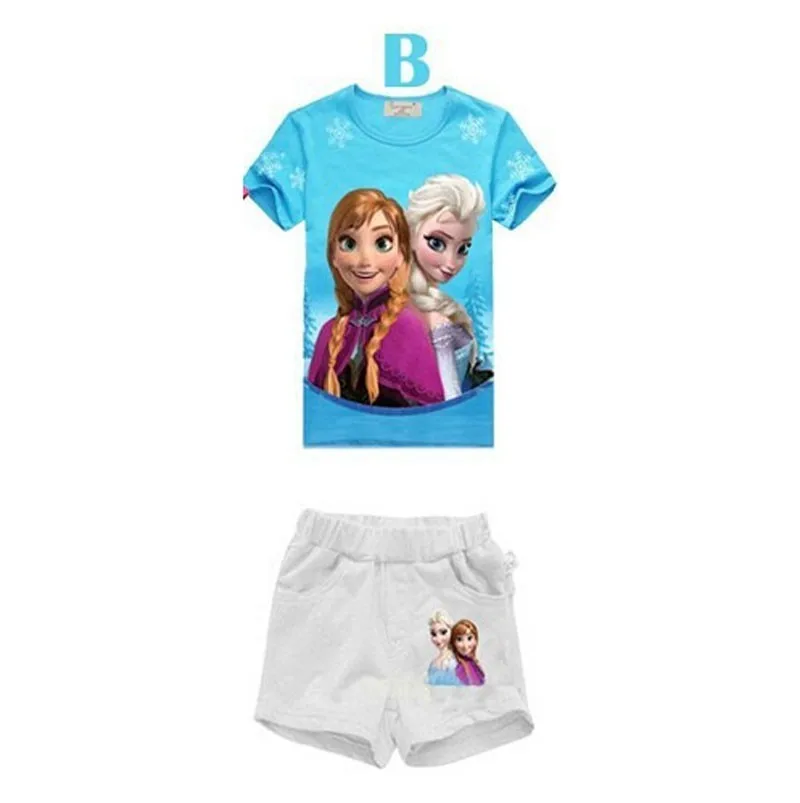 Комплекты летней одежды для маленьких девочек футболка с мультяшной принцессой+ шорты одежда для малышей из 2 предметов комплект одежды для маленьких девочек с Эльзой и Анной г