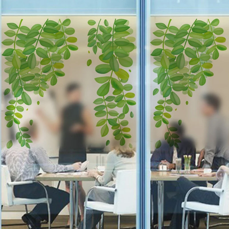 DIY Green Leaves Glass Window Wall Sticker Showcase Bathroom Door Shade