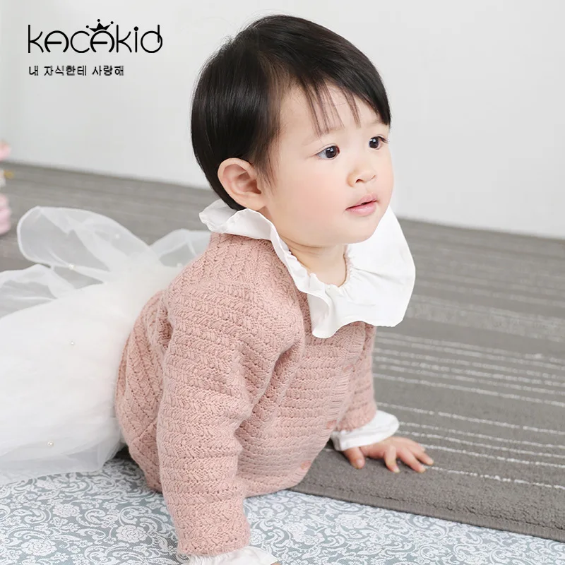 Kacakid/ осенний Детский свитер для маленьких девочек Хлопковое шерстяное повседневное пальто с длинными рукавами и круглым вырезом детская трикотажная куртка - Цвет: 100