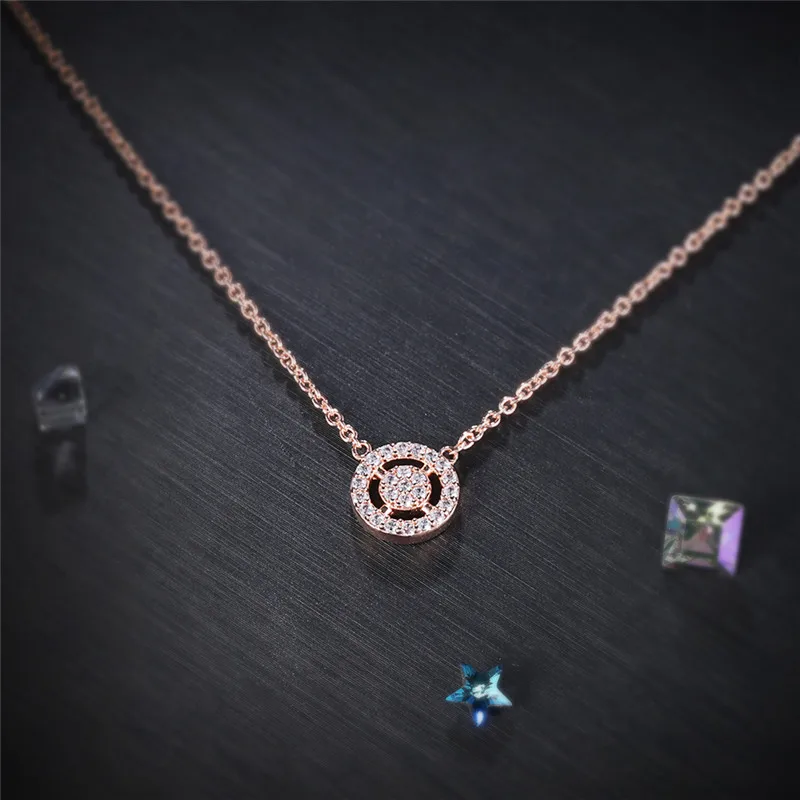 

ROXI 2018 Rose Gold Color Round Pendant Necklace Women Charm Crystal Zircon Necklace Dainty Long Necklaces Jewelry Gifts ketting