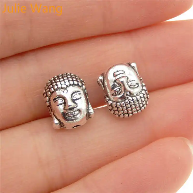 

Julie Wang 2/5/10/20PCS Antique Silver Buddha Head Beads Alloy Separated Beads Charms Bracelet Necklace Pendant Jewelry Making