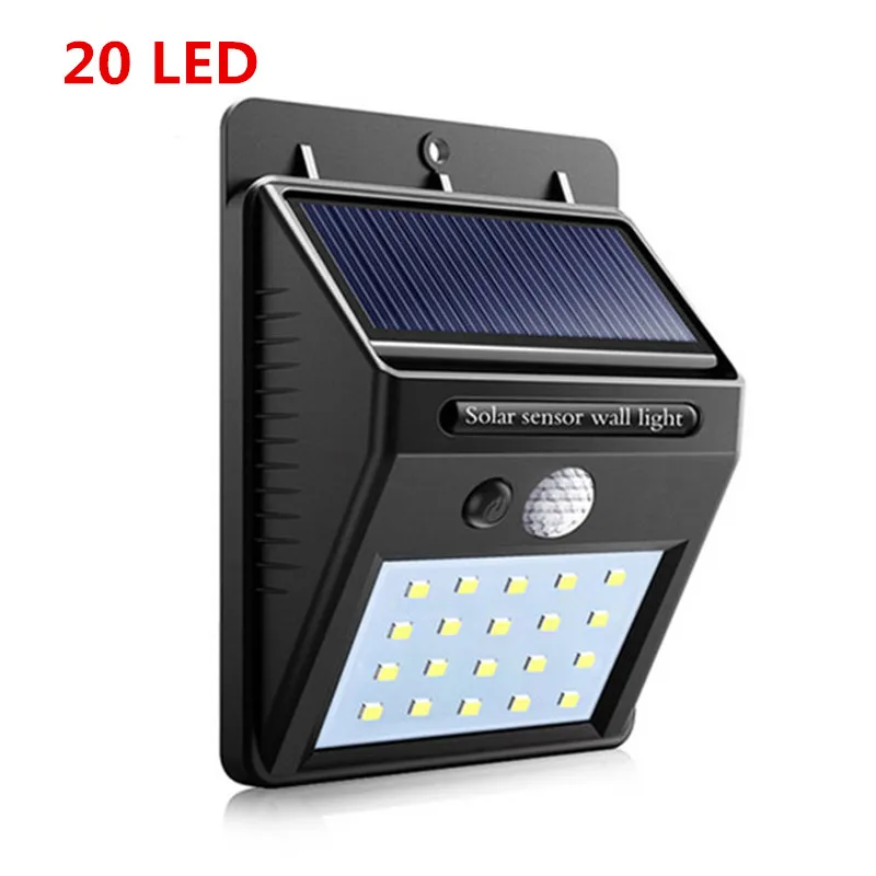 20led Светодиодный уличный светильник на солнечной батарее с датчиком движения, водонепроницаемая панель, ПИР, садовый декоративный светильник, Уличный настенный светильник s - Испускаемый цвет: 20led
