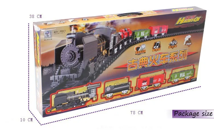 Классические игрушки большого размера на батарейках, железнодорожный поезд 212*92, электрическая игрушечная железнодорожная машина со звуком и курительной машинкой для детей
