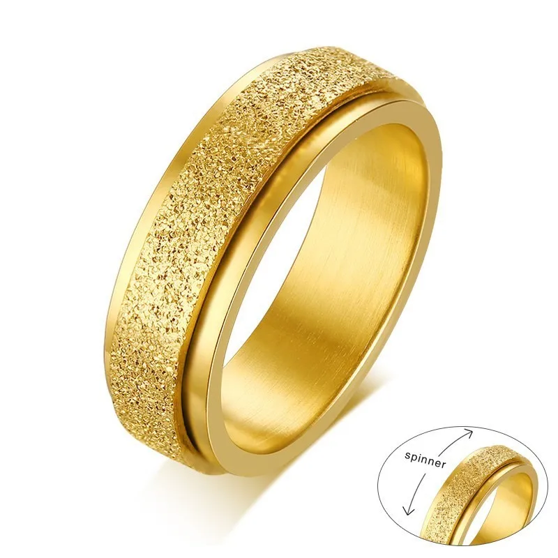 Vnox панк Spinner двухслойные кольца для мужчин 6 мм Пескоструйный нержавеющая сталь свадебные наборы палец Анель Подарки для него - Цвет основного камня: Gold