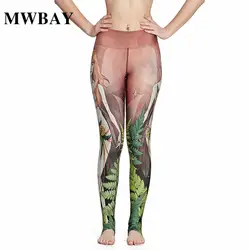 MWBAY листьев девушка женский леггинсы для женщин для фитнес тренировки старый замок широкая полоса низ брюки девоче