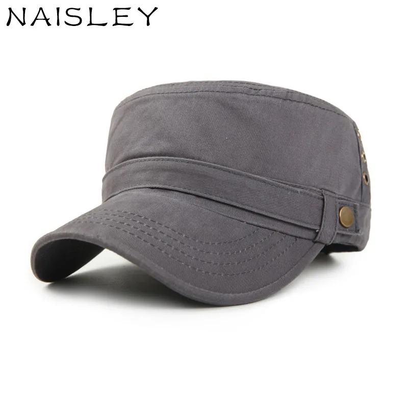 NAISLEY Army Cap Flat Top Men Hat Soild Color Military Hat Outdoor