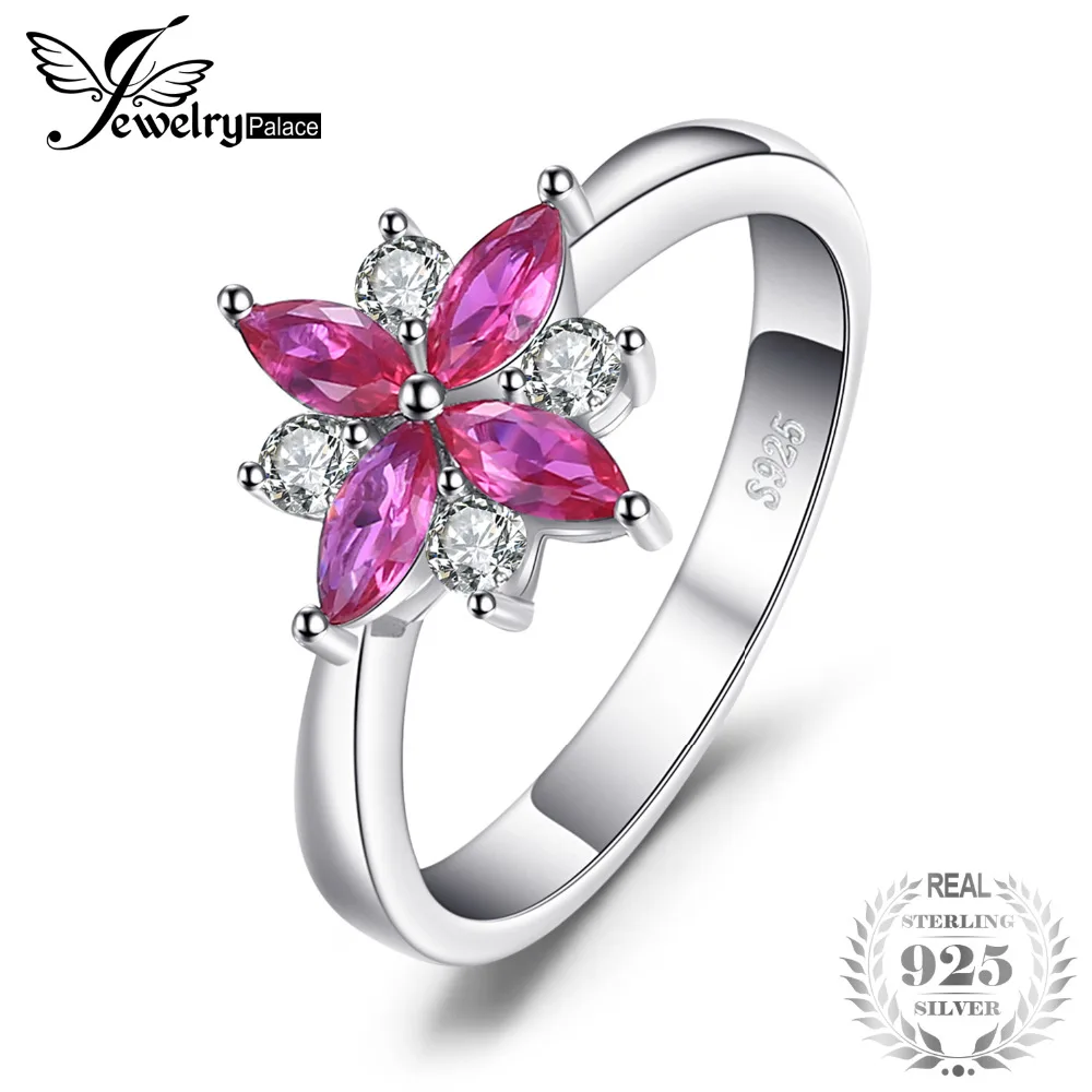 JewelryPalace цветы 0.85ct рубинов создано заявление кольцо стерлингового серебра 925