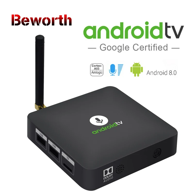 

MECOOL Androidtv KM8 ATV Google Voice Control Smart TV BOX Android 8.0 Amlogic S905X 2GB 16GB BT4.2 4K Set Top Box Media Player