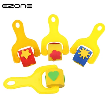 

EZONE 4PCS/Set Kawaii Badge Children Early Art Craft Painting Tool Sponge Paint Roller Brush Plastic Handle Stationery Papelaria