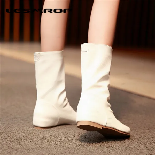 Новые брендовые женские сапожки повседневные кожаные ботинки в рыцарском стиле цельные боты полуботинки на шнуровке на плоской подошве#0141 размер 35–43 - Цвет: Белый