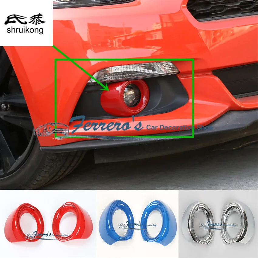 

Free shipping 2pcs/lot ABS chrome car styling sticker Front Fog Light Decoration Ring Cover for 2015 2016 new ford mustang