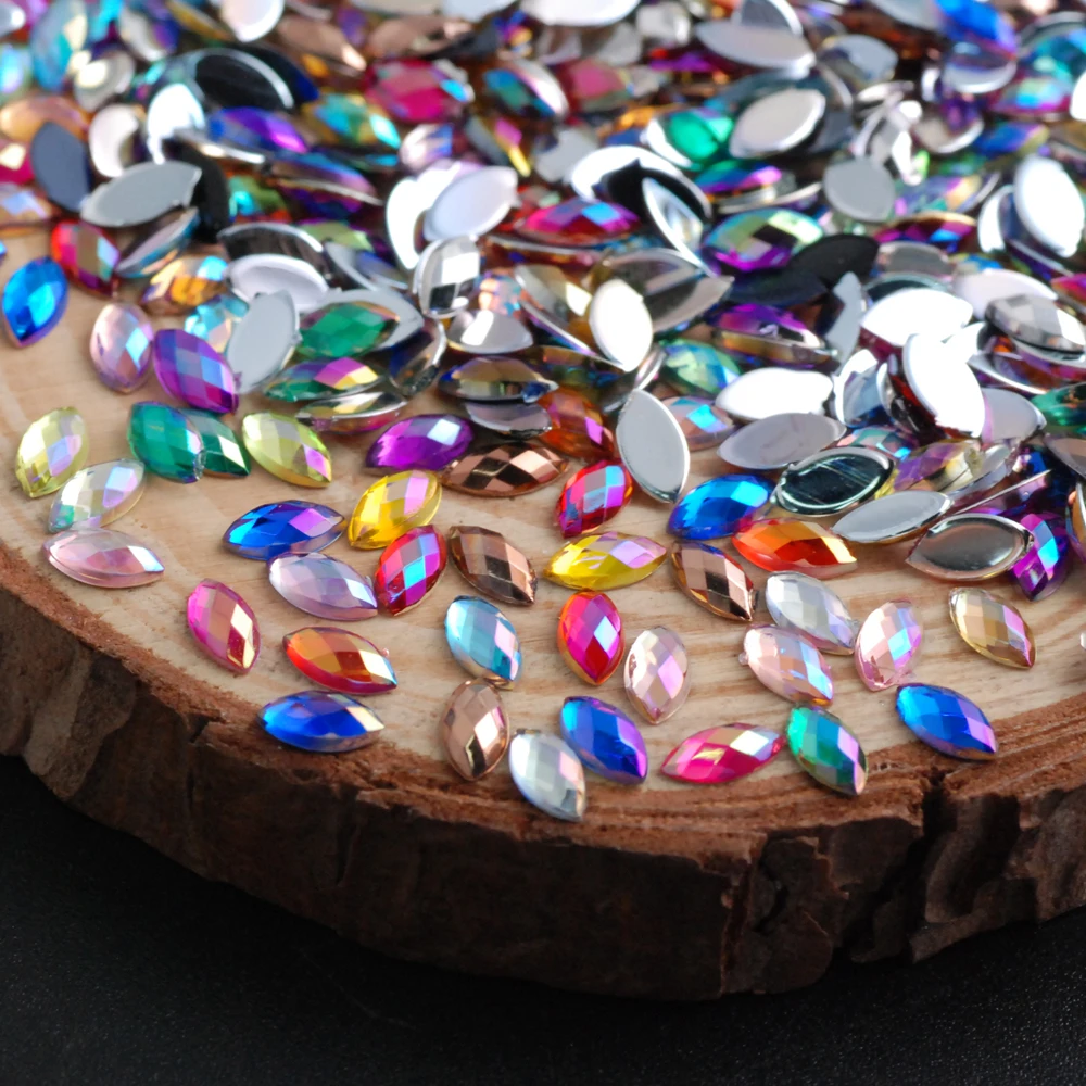 Apartamento de Volta Gemas sem Costura para Roupas Cor do Olho do Cavalo Atacado Bolsa Mix ab Strass Pedras Acrílicas Diy 3x6mm 10000 Pçs - 3 Cheap Strass e decorações