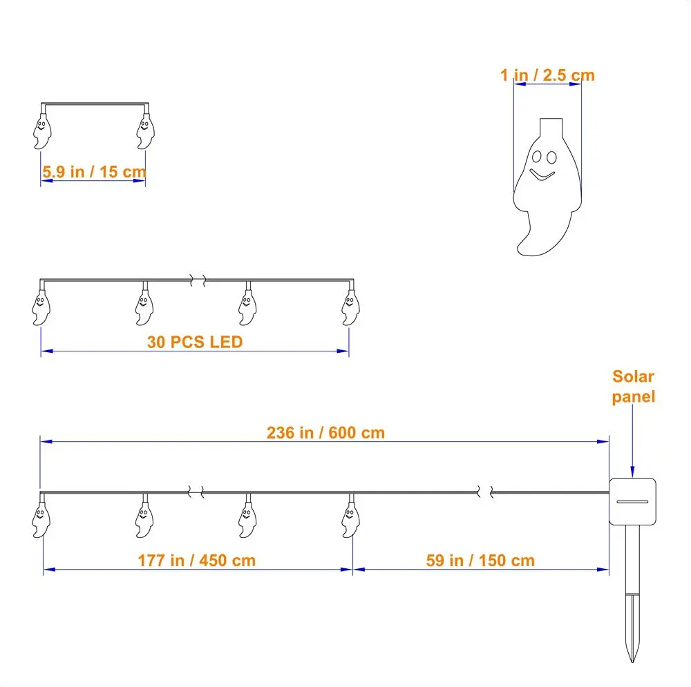 Хэллоуин Decoartion 3D призрак 30 светодиодный солнечных батареях 600 см Праздник RGB Водонепроницаемый ночь огни строку полосы реквизит аксессуары