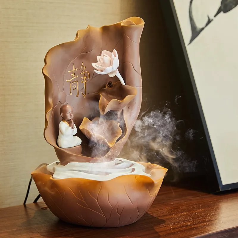 

New Chinaese Small Monk Shamai Zen Rockery Fountain Nebulizer Resin Figurine Home Decoration Craft Livingroom Office Ornament