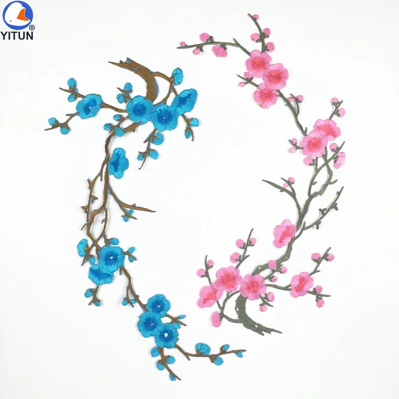 

YITUN Plum Flowers Embroidered Patch Fine Branch Cheongsam DIY Decorative Adhesive Ironing Badges Clothing Accessories for dress