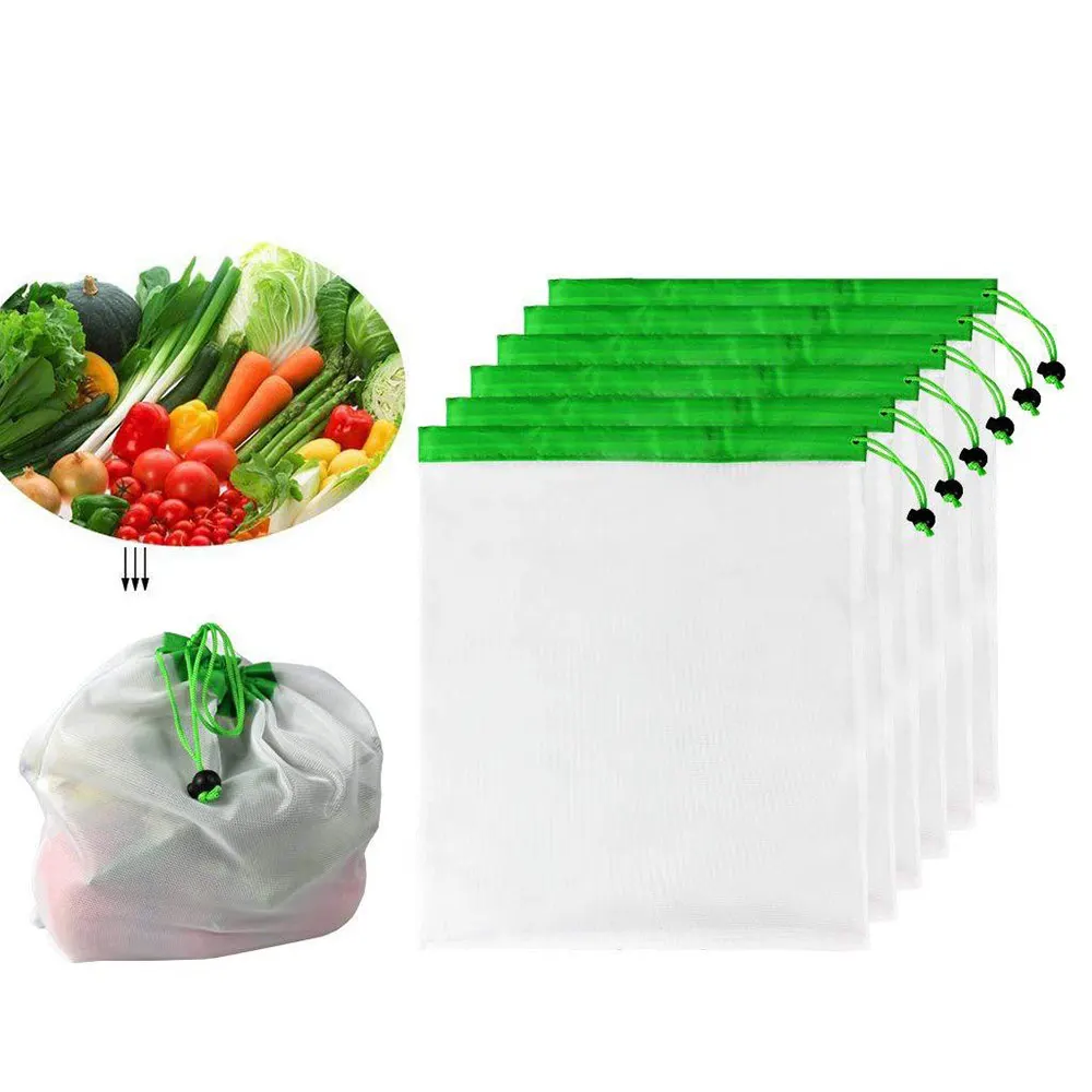 

12 Pcs Reusable Mesh Produce Bags Washable Drawstring Mesh Bags For Storage Fruit Vegetable Kitchen Storage Bag