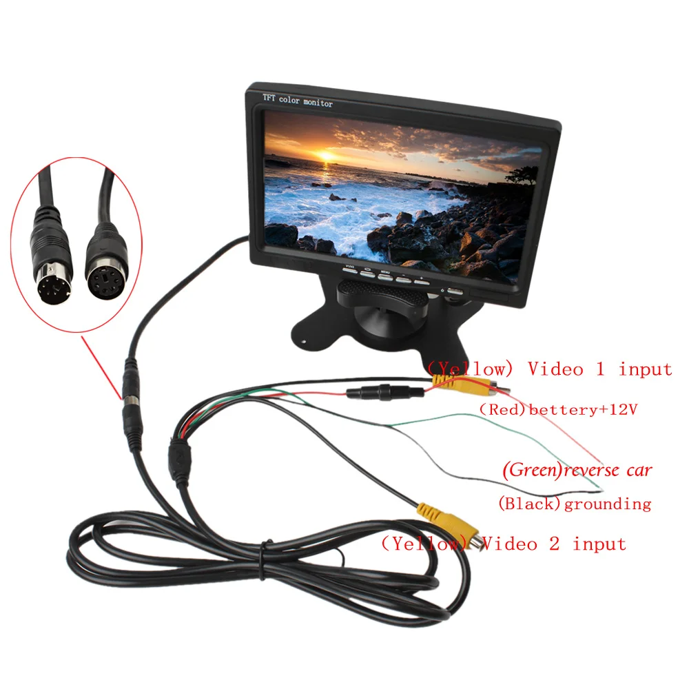 

7'' 2CH HD 800*480 TFT LCD Color Screen Car Rear View Camera Monitor for Rear View Camera Auto Parking Backup Reverse Monitor