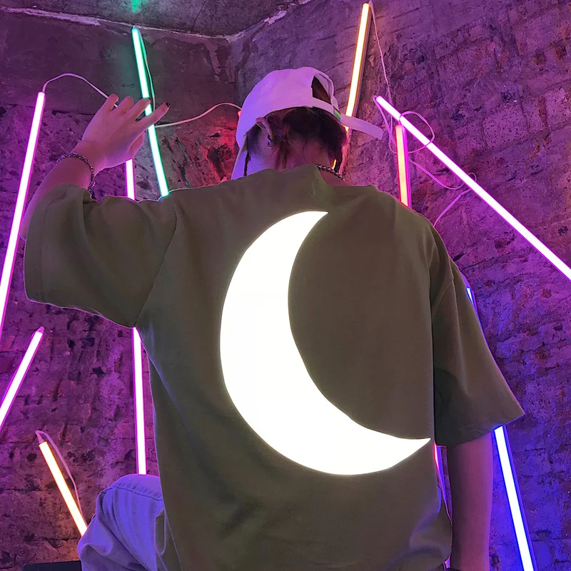 

New Arrivals Hipster T Shirt Women Printed Glow In Dark Cool T-shirt Unisex Night Club Guys Reflective Moon Top Tees Femme