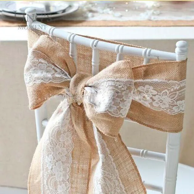 Vintage Burlap Lace Embroidery Wedding Chair Sashes Jute Ribbon Vintage Burlap Lace Embroidery Wedding Chair Sashes Jute Ribbon Covers Party Decoration Chaise