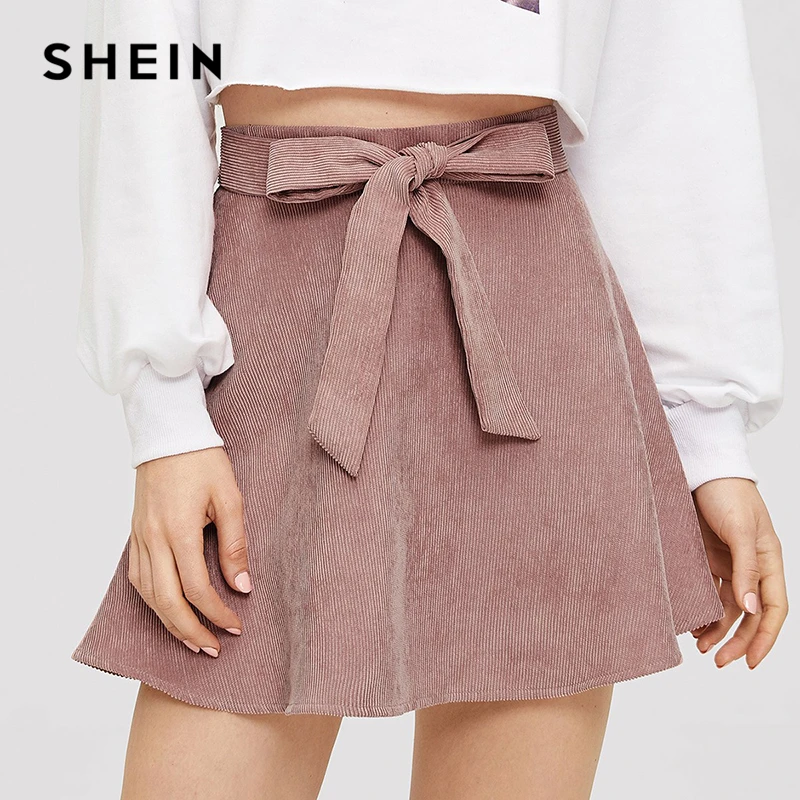 SHEIN Pink Corduroy Wide Waist Skirt Weekend Casual Mid Waist Mini Cute