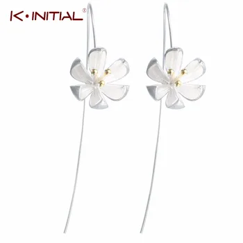 1pair 925 Silver Golden Bud Flowers Earrings For Women Flower Drop Earrings Women Hook Earring Statement Jewelry Wholesale Gift