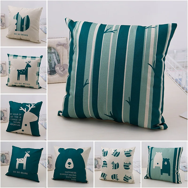 

New Nordic style Cute Bear Pillowcase elk Reindeer Deer Printing geometric Home Decor Car Seat Decorative Pillow Case